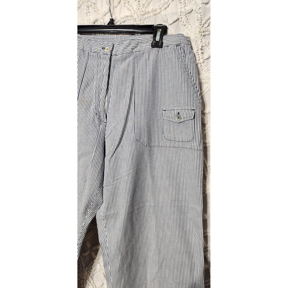 Choices Womens M Pants Striped Cotton Ankle Nautical Blue White Wide Leg Cropped - Picture 5 of 11